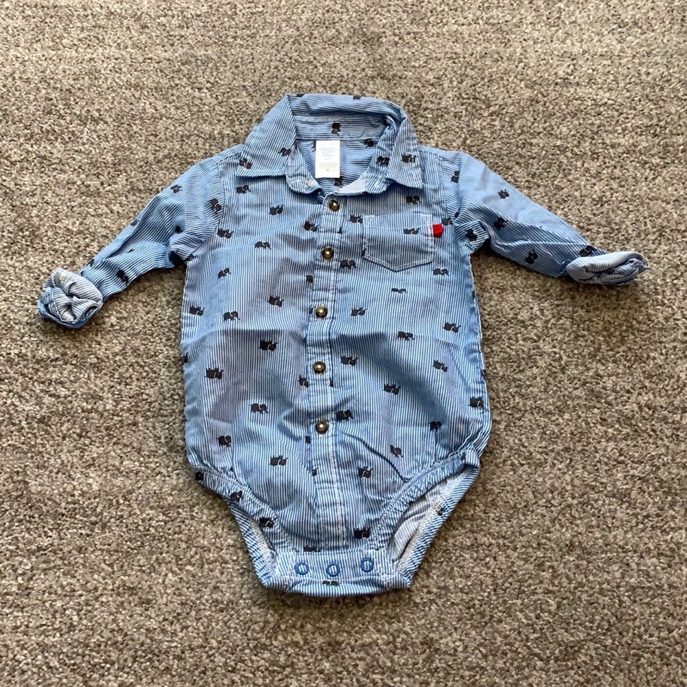 12M baby button down elephant onesie